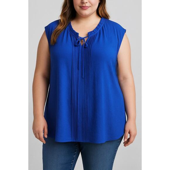 Simply Vera Vera Wang Cobalt Blue Pleated Tie-Neck Top 4X New w/ Tags - Picture 1 of 8